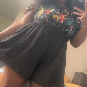 Black & Floral print off the should Plus Sized Romper